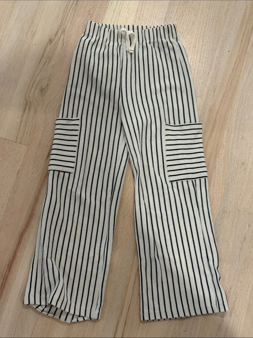 Zara Cream and Black Striped Knit Cargo Pants